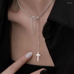 Choker PANJBJ 925 Stamp Silver Colour Cross Necklace For Women Girl European Personality Splicing Tassels Jewellery Party Gift Dropship
