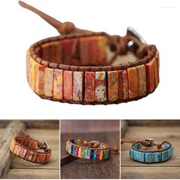 Strand 7 Chakra Bracelets Handmade Colourful Bracelet Beads Stone Leather Wrap Bangle Jewellery Gifts XIN-