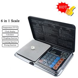 Calculators wholesale Calculators 0 01g 200g 1kg 6in1 Digital Calculator Scale Priced Jewellery Pocket Electronic Balance Gramme Gold Pearl Weighing 230215 x0908