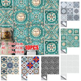 Wall Stickers 10Pcs/set Waterproof PVC Retro Tile Self-Adhesive 3D Wallpaper Floor Kitchen Oilproof Sticker Home Decoration
