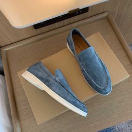 Desiner Loropiana Shoes Online Autumn and Winter Frosted Leather Loafers Women's British Casual Suede Shoes Lp Bean Shoes Lazy People Pedal