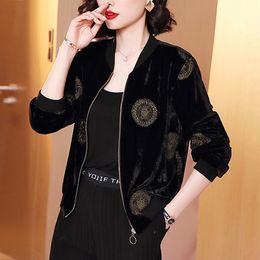 Women's Jackets Velvet Jacket Women Fashion Autumn Bomber Jackets Coats Women Long Sleeve Office Zipper Lady Baseball Jacket Female Outwear 230215