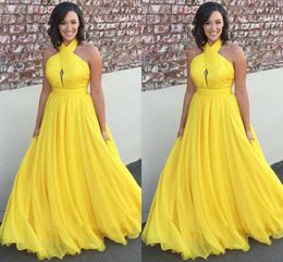 A-line Yellow Graduation Evening Dress Halter Neck Backless Chiffon Long Prom Formal Gowns Robe de Soiree 2023 Vestidos Feast