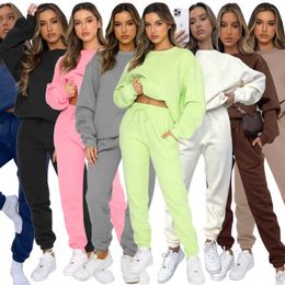 2023 Frühling Herbst Damen Kleidung Trainingsanzüge Einfarbiger Pullover Zweiteiliges Set Rundhalspullover Hosen Damenmode Freizeit Langarmpullover Hosenanzug