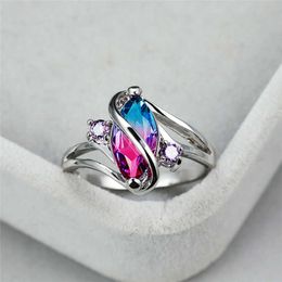 Band Rings Marquise Blue Purple Crystal Rainbow Zircon Rings For Women Wedding Jewelry Vintage Fashion Multicolor Stone Ring Christmas Gift G230213