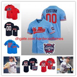 Custom Ole Miss Rebels Baseball Jerseys Jerrion Ealy John Rhys Plumlee TJ McCants Hayden Leatherwood Derek Diamond Rebels Jersey