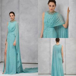 Party Dresses 2023 Sexy Evening With Wrap Jewel Neck Bling Sequins Prom Dress Custom Made Specail Occasion Gowns