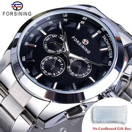 Wristwatches Forsining Business Style Automatic Watch Men Black Dial Mechanical Wristwatch With Calendar Luminou Pointers Free Ship to Brazil 230215