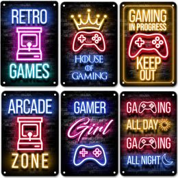 Neon Gaming Gamer Poster Vintage Metal Tin Signs Sleep Game Retro Metal Plaque Wall Art Decor for Boys Girls Playroom Home Gamer Office Neon decoration SIze 30X20 w01