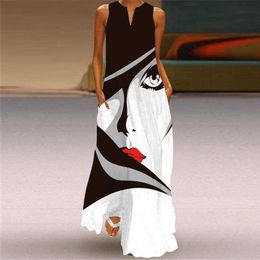 Casual Dresses Women's Vintage Printed Dresses Summer Boho Sleeveless V-Neck Long Dress Ladies Casual Elegant Beach Party Maxi Dresses Vestidos T230210