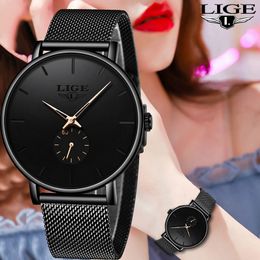 Wristwatches LIGE Womens Watches Top Brand Luxury Casual Fashion Watch Women Quartz Waterproof Clock Mesh belt Ladies Wristwatch Ladies Watch 230215