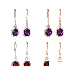 Charm Amethyst Red Crystal Earrings Zircon Oval Stone Rose Gold Color Engagement Sier For Women Boho Jewelry Drop Delivery Dhoiu