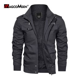 Men's Jackets MAGCOMSEN Autumn Winter Fleece Jacket Men Military Windbreaker Casual Army Pilot Coat Thicken Warm Bomber Cargo Jacket Outerwear 230215