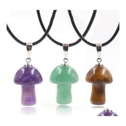 Pendant Necklaces 20Mm Mushroom Natural Stone Carving Reiki Healing Crystals Rose Quartz Rope Chain Necklace For Women Jewelry Whole Dhdoz