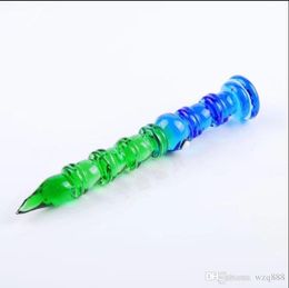 Blue and green bamboo pens glassware, Wholesale Glass Bongs, Glass Water Pipe, Hookah, Smoking Accessories,