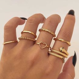 Band Rings IFMIA 2023 New Trendy Snake Rings for Women Punk Hip Hop Gold Color Hollow Heart Ring Set Jewelry Anillos Accessories G230213