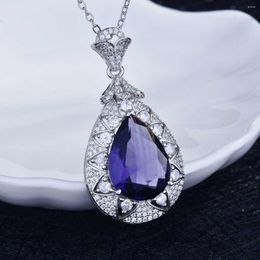 Pendant Necklaces Trendy Ladies Purple Crystal Water Drop Pendants Necklace For Women Birthstone Coloured Stone Charms Collier Femme