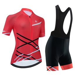 2023 Red Pro Women Summer Cycling Jersey Set Short Sleeve Mountain Bike Cycling Clothing Breathable MTB Bicycle Clothes Wear Suit V3