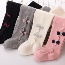 Women Socks Cute Baby Girls Bowknot Cotton Warm Tights Kids Stockings Autumn Winter White Black Grey Pink Girl Solid