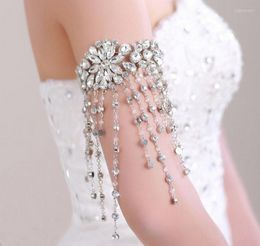 Charm Bracelets Bridal Long Tassel Rhinestone Bracelet Hand Chain Crystal Armband Jewellery Arm Wedding Dress Accessories Statement