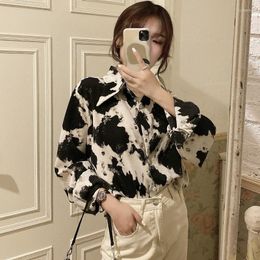 Women's Blouses Tie Dye Women Shirt Female Vintage Long Sleeve Fashion Woman 2023 Korean Turn Down Collar Ladies Tops