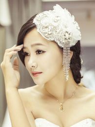 New Crystal Beaded Wedding Bridal Hair Accessories Tiaras Headpiece Bridal Hat Tulle Birdcage Lace Headpiece Bling Bling Fascinators