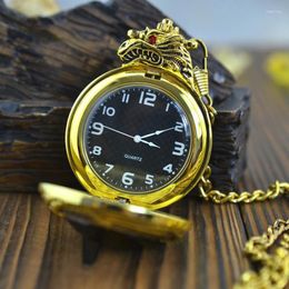 Pocket Watches Fashion Retro Vintage Golden Dragon Pendant Quartz Watch Chain Necklace For Women Men Formal Or Casual Dressing