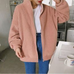 Women's Jackets Women Autumn Winter And Coats Zipper Pink Mardarin Collar Sweet Plus Size Veste Femme Chaqueta Long Sleeve