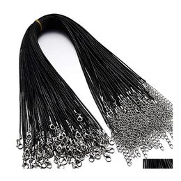 Chains Black Leather Cord Rope Chain Necklace Waxed Lobster Claw Clasp Bk For Jewellery Making String Diy Accessories Drop Delivery Fi Dhtup