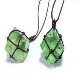 Pendant Necklaces Natural Emerald Crystal Healing DT Gemstone Wand Reiki Green Fluorite Wrap Braid Necklace Yoga Macrame For Men Women