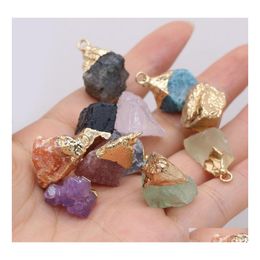 Pendant Necklaces Gold Plating Chakra Druzy Quartz Irregar Reiki Healing Crystal Charms For Necklace Jewellery Making Drop Delivery Pen Dh14Y
