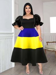 Plus Size Dresses A Line Black Flare Sleeve High Waist Color Block Midi Evening Cocktail Event Party Gowns Curvy Women Outfits