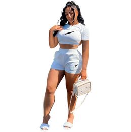 Women Tracksuits Two Piece Dress Designer Sexy Fashion Autumn New Hole Short Sleeve Top Fit Short Skirt Sets 20 Colours