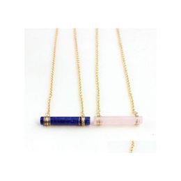 Pendant Necklaces Fashion Pink Cylinder Gold Colour Natural Stone Bar Statement Necklace For Women Girl Brand Jewellery Drop Delivery Pe Dhv3G