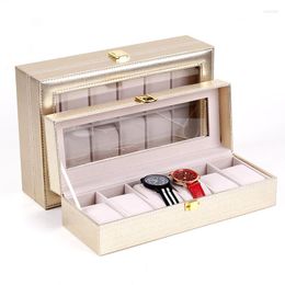 Watch Boxes 6/12 Grids Handmade PU Leather Clock Box Holder Storage Men Glass Cabinet Packing Case For Holding Display