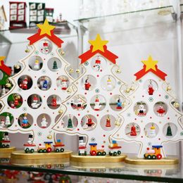 Christmas Decorations DIY Mini Wooden Trees Decor Ornaments Festival Party Table Desk Decoration Children Xmas Gifts