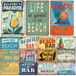 Beach Tin Sign Metal Painting Vintage Summer Metal Wall Sign Beach Decor for Beach Bar Beach House Seaside Decorative Plate 20x30cm Woo