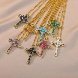 Chains Vintage Christian Crystal Cross Pendants Necklace For Women Stainless Steel Gold Plated Zircon Jesus Jewellery Gift