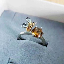 Band Rings Cute Bee Holding Zircon Silver Colour Open Rings for women Fashion Fresh Design Wedding Ring trendy New Engagement Party Jewellery G230213