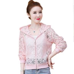 Outdoor T-Shirts New 2021Female Sun Protection Clothing Summer Thin Lace Mesh Cardigan Women's With Casual Tops Sun Protection Ladies Jackets J230214