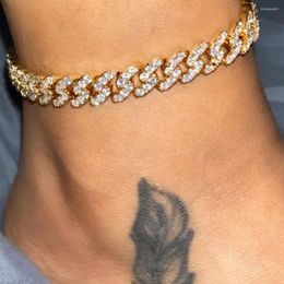 Anklets AOMU 2023 Chunky Metal Chain Anklet For Women Men Rhinestone Gold Silver Color Cuban Foot Bracelet Punk Hip Hop Rock Jewelry