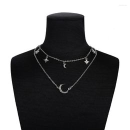 Pendant Necklaces Multilayer Crystal Star Moon Chocker Necklace For Women Choker Pendants Wedding Bride Jewelry Female