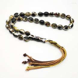 Strand Men's Rosary Black Resin Tasbih 33 Islam Beads Man Bracelet With Cotton Tassel