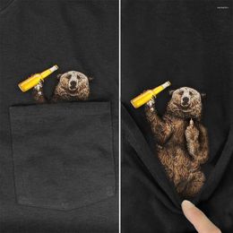 Men's T Shirts Cotton T-Shirt Fashion Brand Summer Pocket Camping Bear Drink Wine Printed Men Women Hip Hop Tops Tees