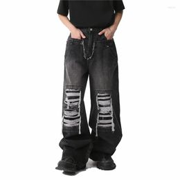 Men's Jeans Men's Hi Street Destroyed Hip Hop Loose Fit Ripped Denim Trousers Fashion Streetwear Distressed Bottoms Wide Leg