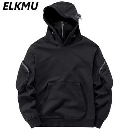 Men's Hoodies Sweatshirts Streetwear Hoodies Harajuku Y2K Hip Hop Sweatshirts High Neck Mask Windproof Pullovers Dark Black Techwear Cargo Tops 230215