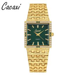 Wristwatches Ladies Watch Luxury Vintage Square Bracelet Watch Green Diamond Wristwatches Gift For Girl Gold Quartz Watches Reloj 230215