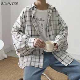 Mens Casual Shirts Men Plaid Single Breasted Long Sleeve Plus Size 3XL Loose Korean Chic Fashion Oversize Allmatch Thin Outwear BF 230214