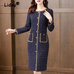 Casual Dresses Casual Aesthetic Elegant Madi Dress for Women Winter Vintage Printed Midi Dresses Bodycon Korean Fashion Luxury Female Clothing 230215