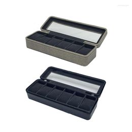 Watch Boxes Holder With Glass Lid Leather Case Storage Box For Men Women 6Slot Zipper Display